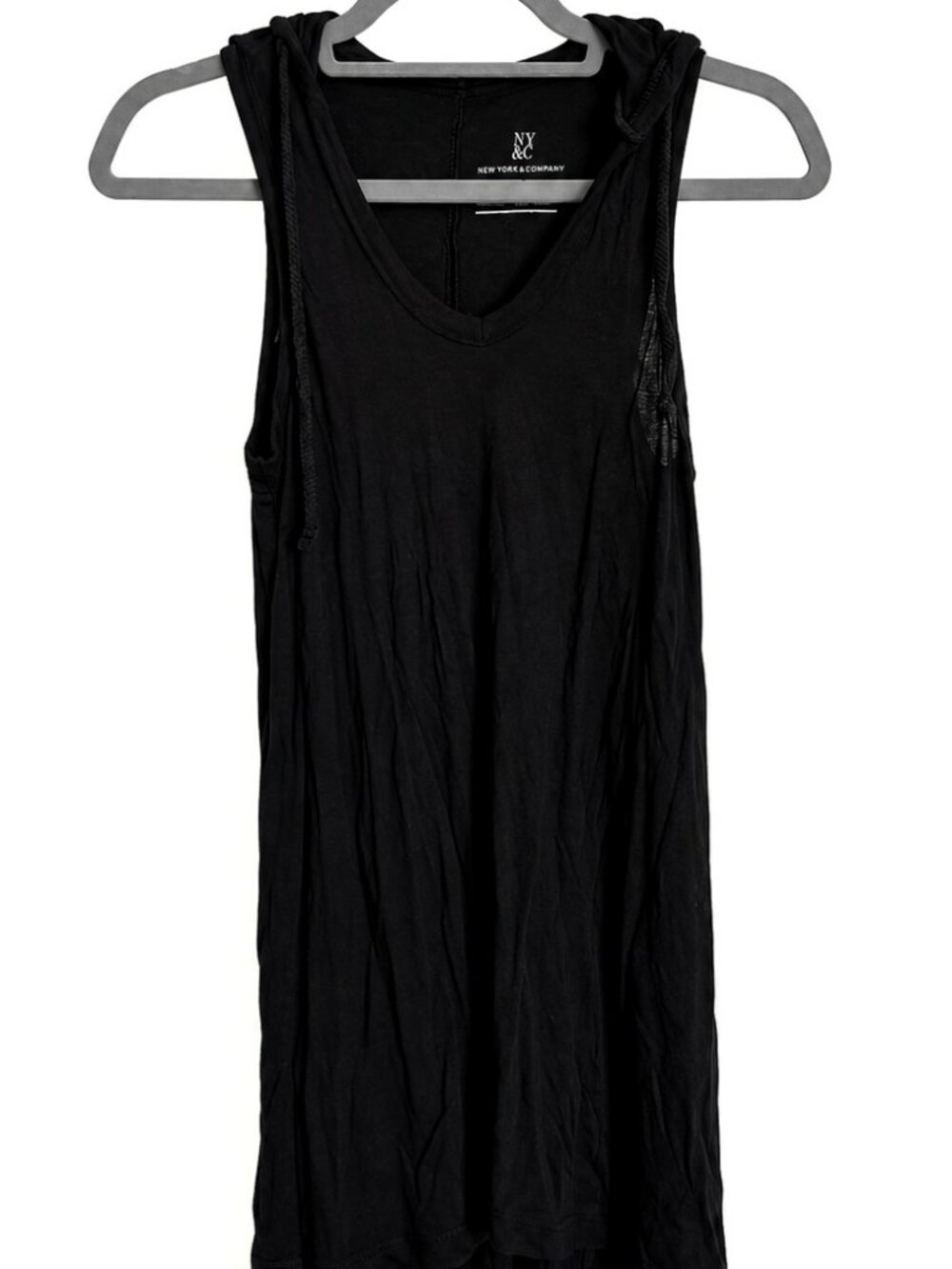 NY&C Black Sleeveless Draped Hood Jersey Dress Size XS